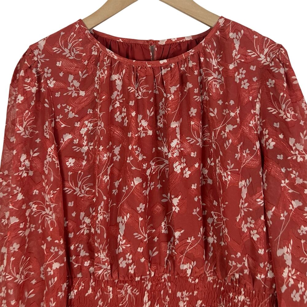 Lulus Too Cute Floral Print Smocked Long Sleeve Mini Dress Size Medium Red - Picture 6 of 9